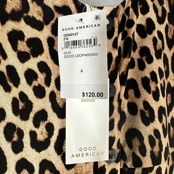 Good American Button Front Leopard Midi Stretch Knit Dress Size XS - Picture 4 of 12